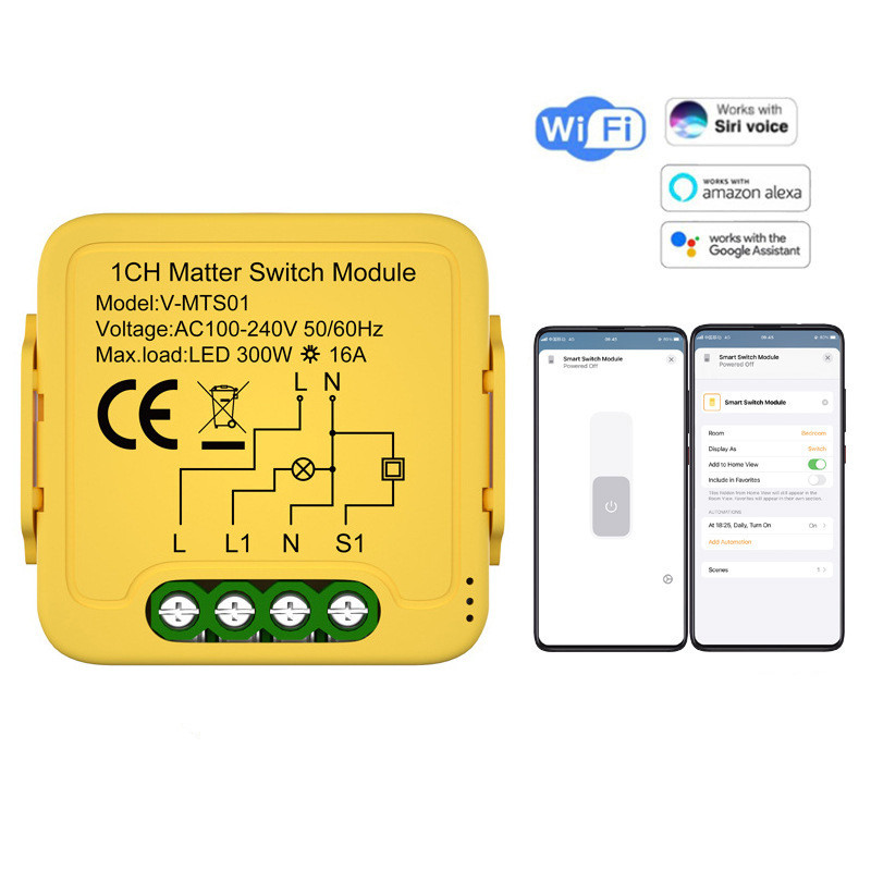 Matter WiFi Smart Switch Module Relay 1-Gang 16A Compatível Com O ...