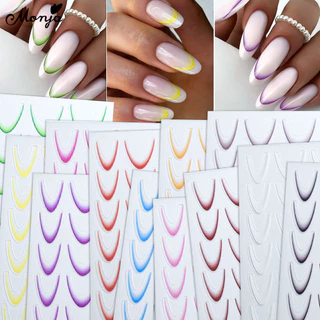 Monja 5D Linha Francesa Autocolantes De Unhas Em Relevo Decalques Coloridos Gradiente Autocolante Decorações De Manicure