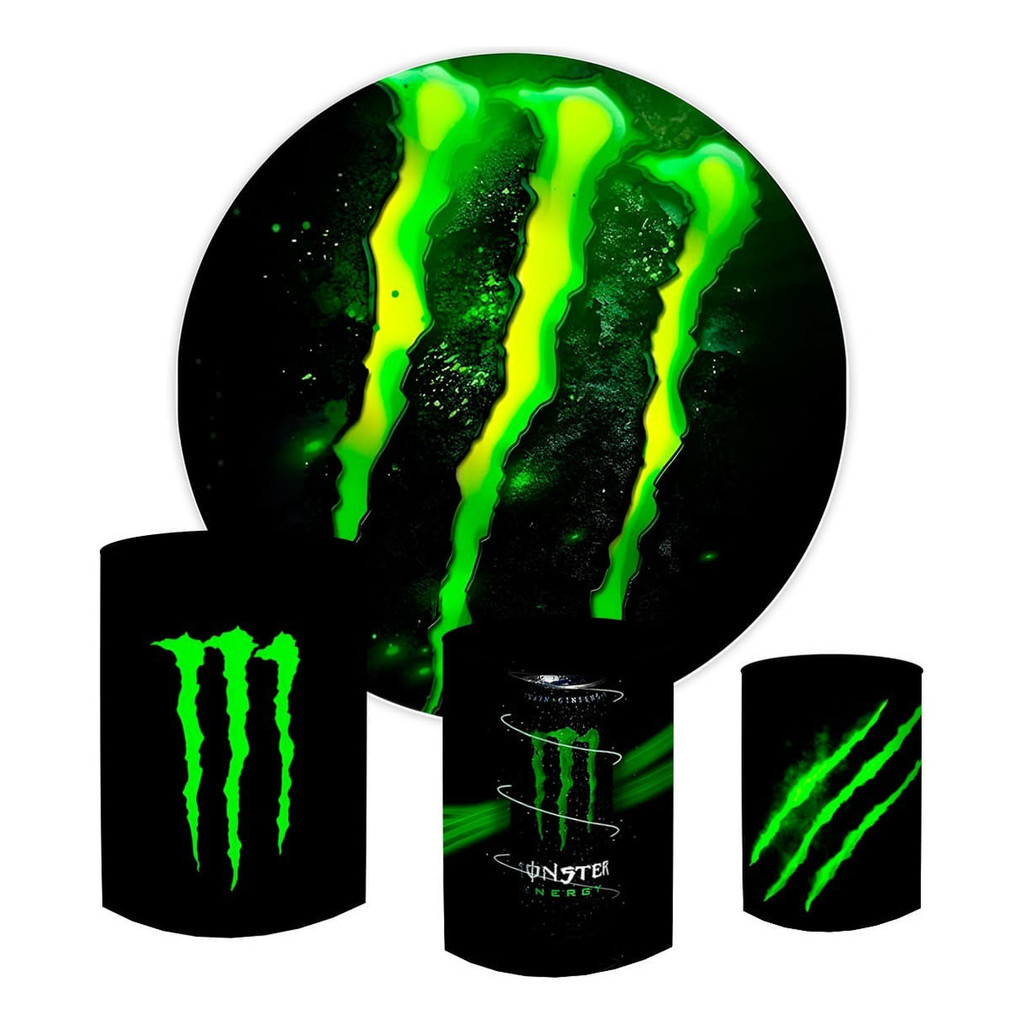 Painel Redondo 1,50 + Trio De Capas Cilindros Monster Energy