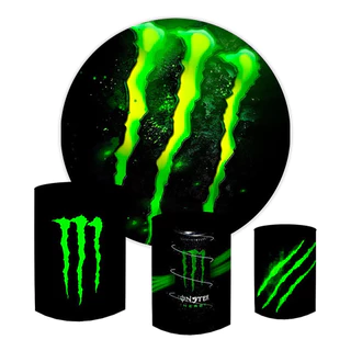 Painel Redondo 1,50 + Trio De Capas Cilindros Monster Energy
