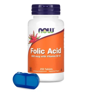 Ácido Fólico 800mcg Now Foods 250Tabls + Porta Cápsulas