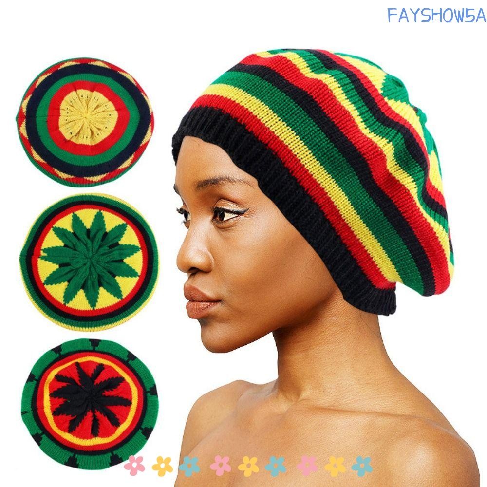 FAYSHOW Chapéu Arco-Íris , De Lã De Malha Jamaicana Reggae Loose Beanie , Boné De Senhora Macio E Quente