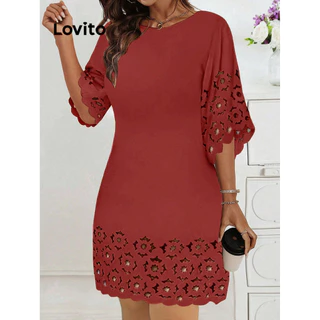 Lovito Vestido casual com recorte liso para mulheres LBL16556