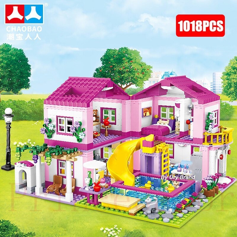 1018pcs Princesa Bloco De Construção Toy Convertible Summer Villa Brinquedo Educacional Casa Castelo Presente