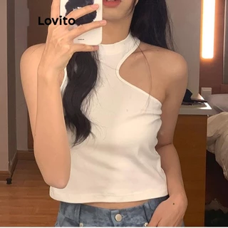 Lovito Regata casual lisa assimétrica para mulheres LNM75047