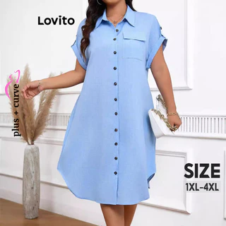 Lovito Vestido plus size elegante com estampa de botões lisos para mulheres LNL77200