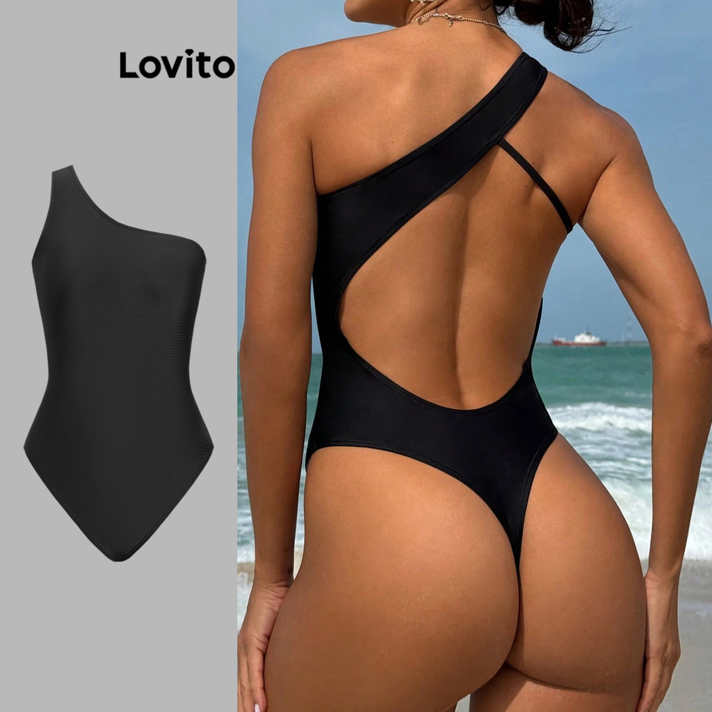 Lovito Casual Simples Assimétrico Sem Costas One-Pieces para Mulheres LBL16826