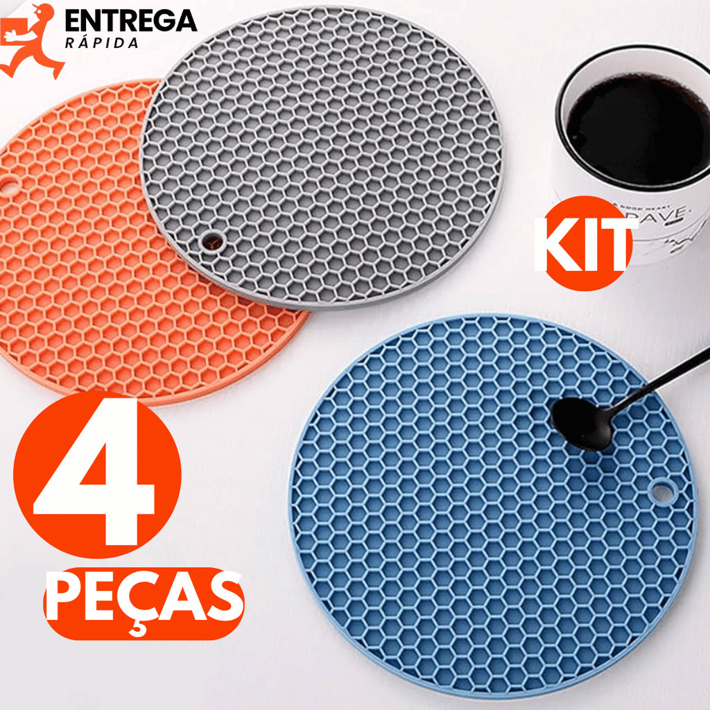 Kit Descanso de Panela de Silicone com 17cm Apoio de Panela Protetor de Mesa 2 Tipos de Kit