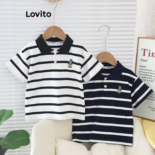 Lovito Camiseta casual listrada com botões e blocos de cores LNA80051
