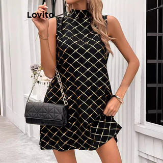 Lovito Vestido casual geométrico com amarração nas costas para mulheres LNL79027