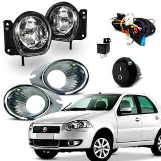 Kit Farol Auxiliar Milha Siena Elx 2008 2009 2010 2011 Moldura Cromada Botao Tic Tac