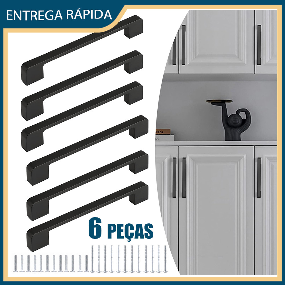 6x puxadores de alumínio preto para roupeiros puxadores de portas de ...