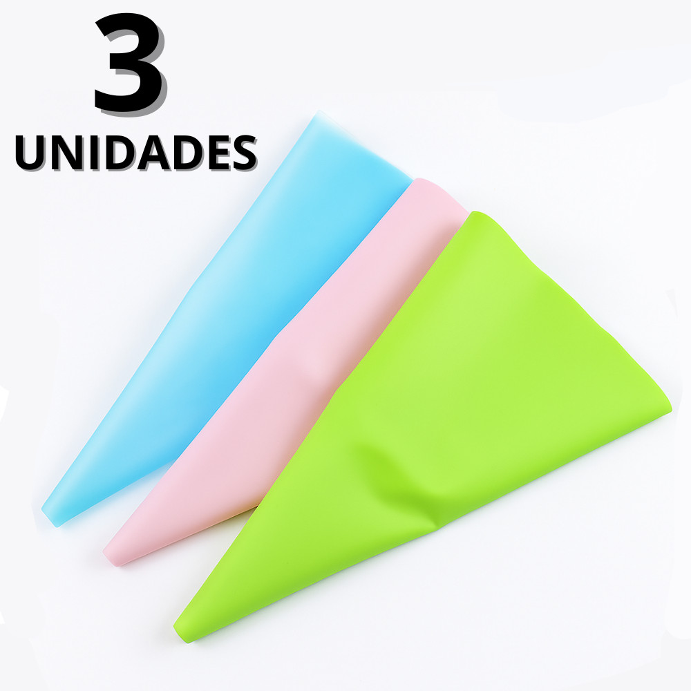 Kit 3 Sacos para Confeitar de Silicone Reutilizável Confeita