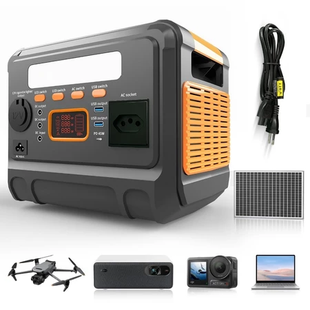Banco de Energia Portátil 600W (1200W Pico) 576Wh - Carga Solar/Carro/Rede, LED Integrado e Múltiplas Interfaces