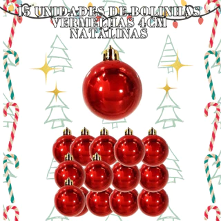 Conjunto 15 Unis De Bolinhas 4cm Vermelhas Bolas Lisa Brilhantes Para Árvores Natalinas Decorações