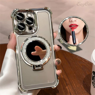 Espelho De Maquiagem De Luxo Brilhante Para Suporte Magnético Magsafe iPhone 15 12 13 11 14 Pro Max XS XR Plus Capa Do Revestimento