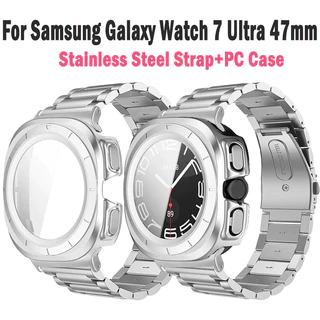 Cinta De Aço Inoxidável Para Samsung Galaxy Watch 7 Ultra 47mm 7ultra 47mm Tampa Protetora PC + Tempered Glass Film