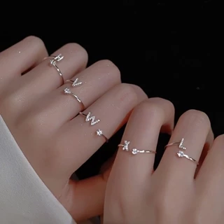 Anel Carta Novo Estilo Anel Criativo Ajustável Feminino Micro Diamante Inglês A-Z Anel