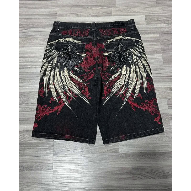 Y2K Shorts Baggy Mens Nova Asa Bordada Denim Shorts Harajuku