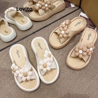Lovito Sandália plana casual com apliques lisos, leve e confortável para mulheres LFA43603