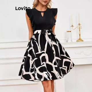 Lovito Vestido elegante Ditsy floral com babados colorblock para mulheres LNL73247