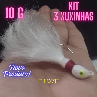 KIT 3 unid. Isca Artificial Xuxinha Jig pena para Pesca 10 gr cerdas finas p/ tucunaré robalo dourado P107F