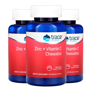 Kit 3x Trace Minerals Zinco + Vitamina C 60 Chewable Importado /Made in Usa