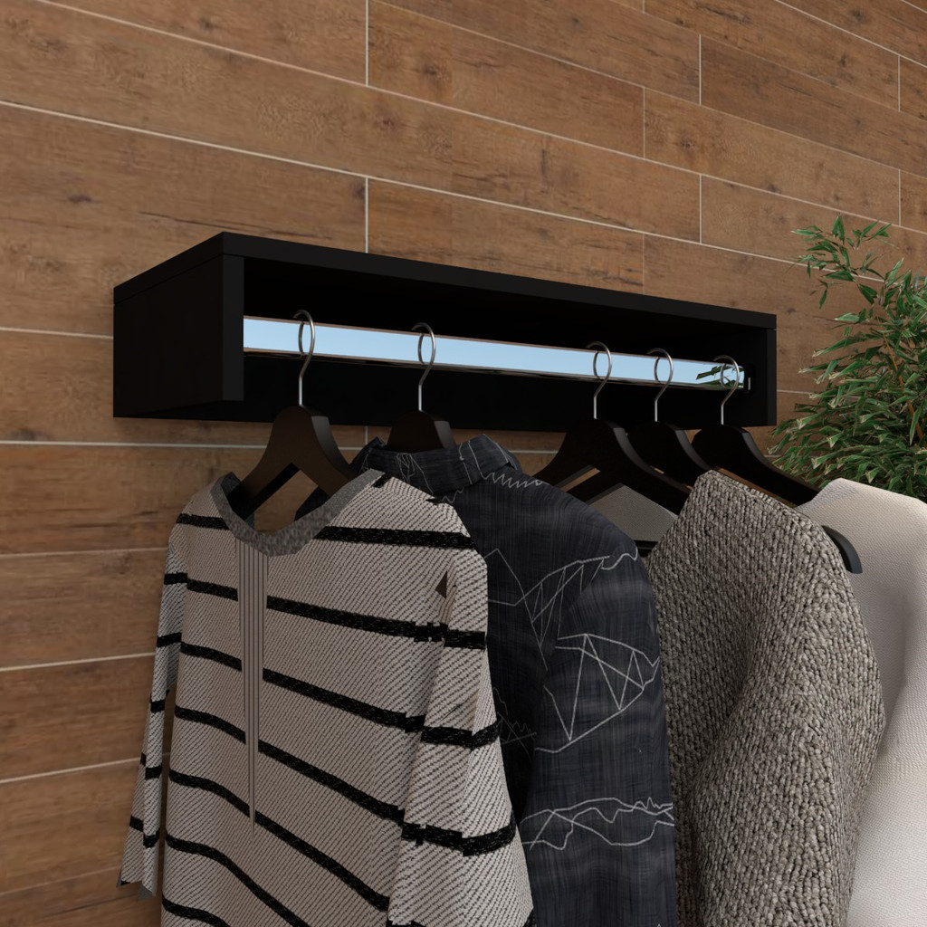 Cabideiro de parede suspenso 70x25x13,5 Preto