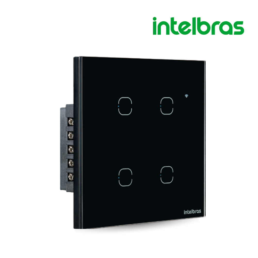 Interruptor Inteligente Wifi Touch 4 Teclas Smart Preto Intelbras Compatível Voz Alexa Google Assistente Iluminação Led