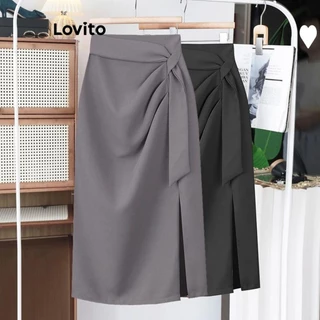 Lovito Saia casual simples com renda e babados para mulheres LNL77340
