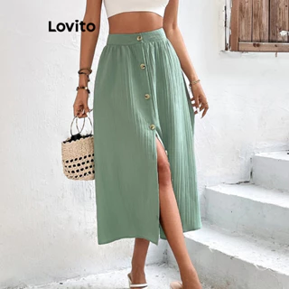 Lovito Saia casual simples com botões divididos para mulheres LNL77341