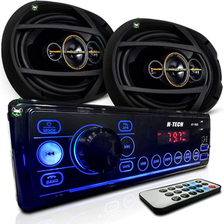 Kit Rádio Mp3 Som Automotivo + Par Alto Falante Quadriaxial 6x9 Pol 260w Preto
