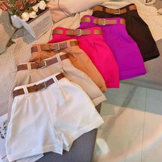 Short Feminino Alfaiataria Social com Cinto Cintura Alta Com Bolso PROMOÇÃO