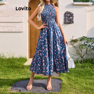 Lovito Vestido romântico floral com camadas em camadas para mulheres LBL15131