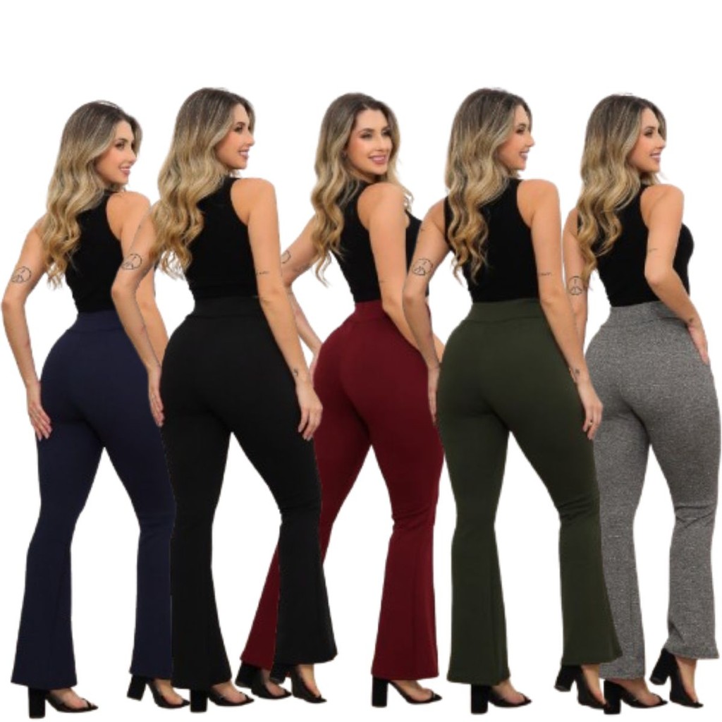 Calça Flare Calça Social Lycra Boca de Sino Cintura Alta fivela forrado