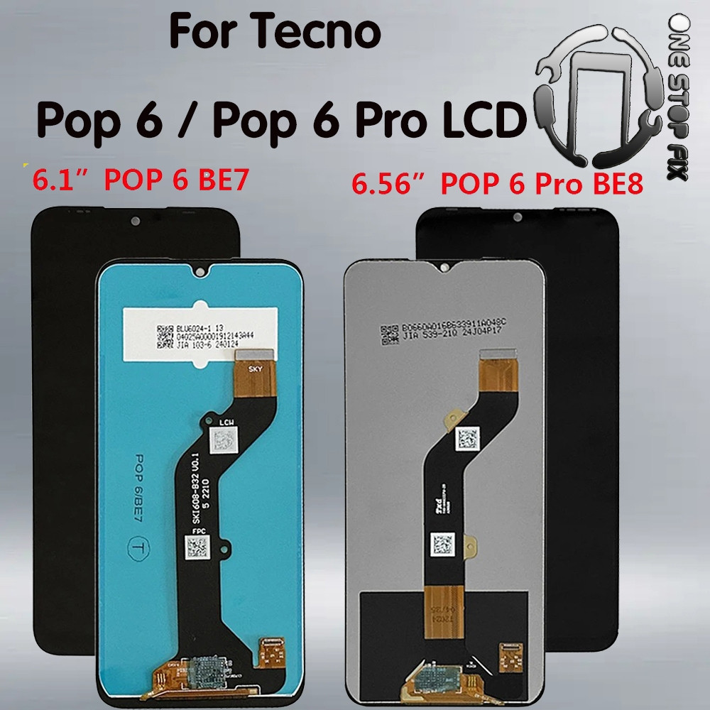 Para Pop 6pro BE8 Display Tela De Toque Digitador Assembléia Tecno 6 ...