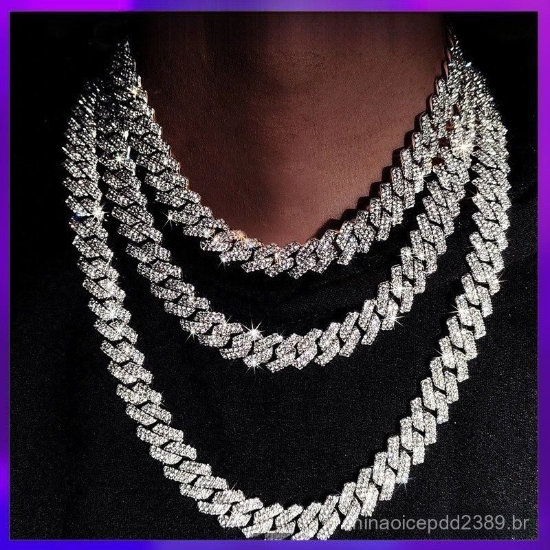colar masculino Hip Hop 15MM ice cravejado Colar Diamante Cadeia Cubana ...