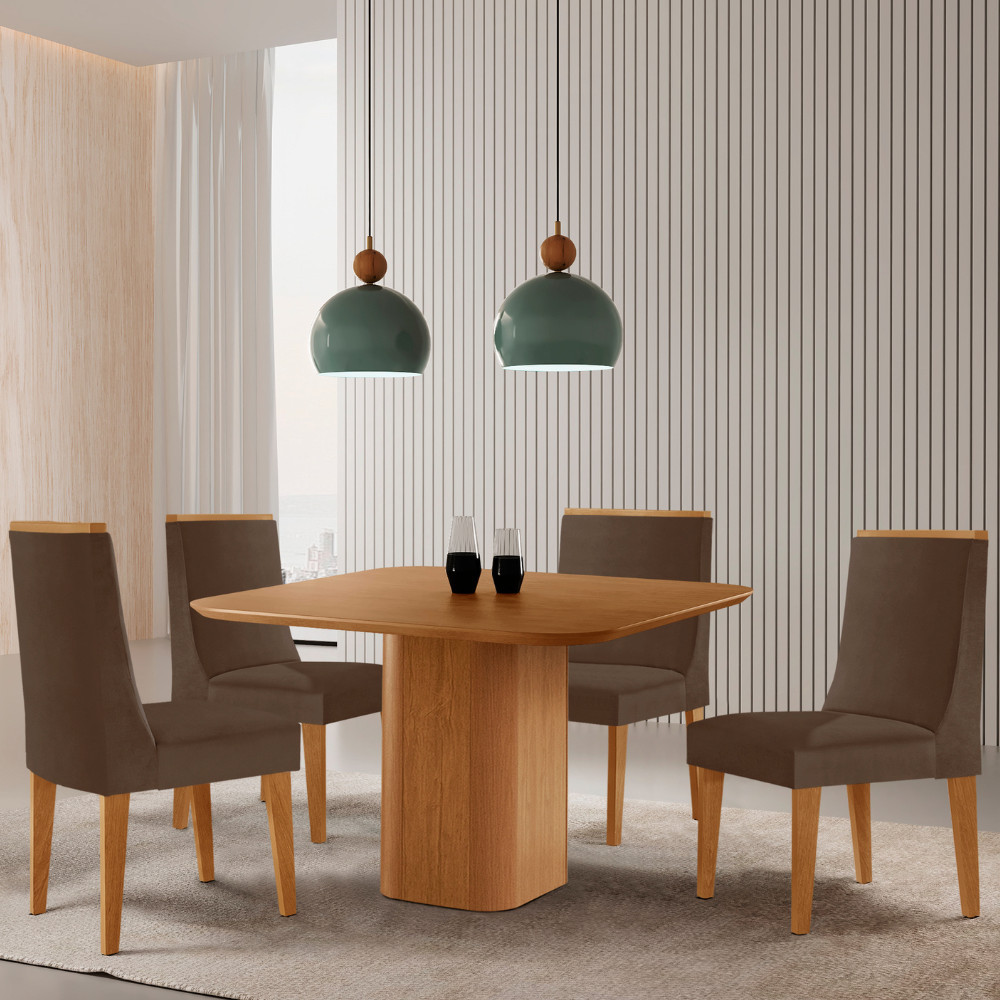 Mesa de Jantar Eloise 90cm Tampo MDF Laminado com 4 Cadeiras Lisboa Moderna Mobilia