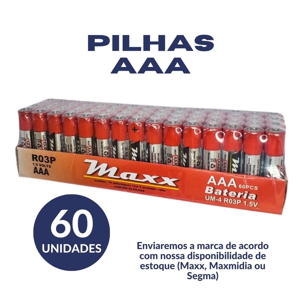 Pilha AAA Palito com 60 Unidades