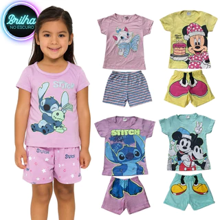 Conjunto Pijama Brilha no Escuro Personagens Menina Infantil Minnie Stitch Malha Levinha em Oferta na Shopee