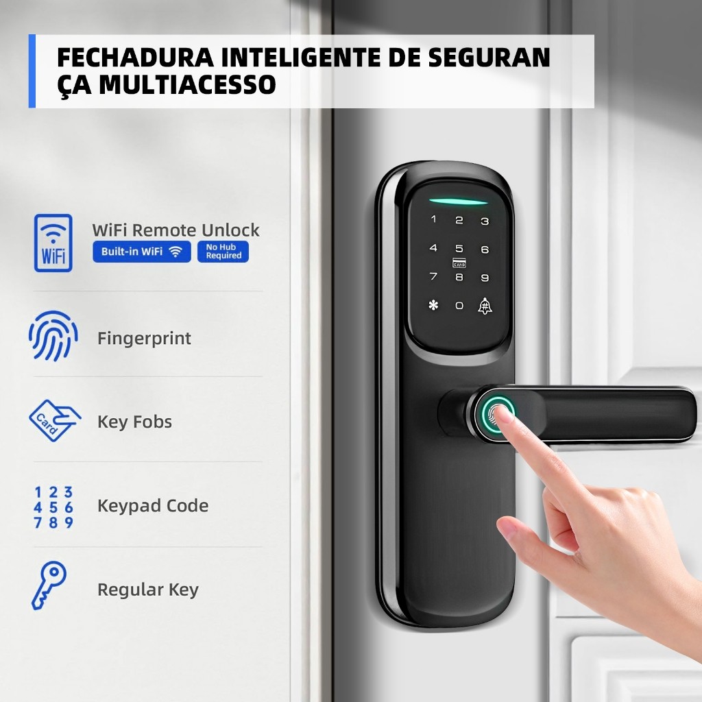 Fechadura Eletrônica Digital 4 em 1 Com Biometria, Bluetooth