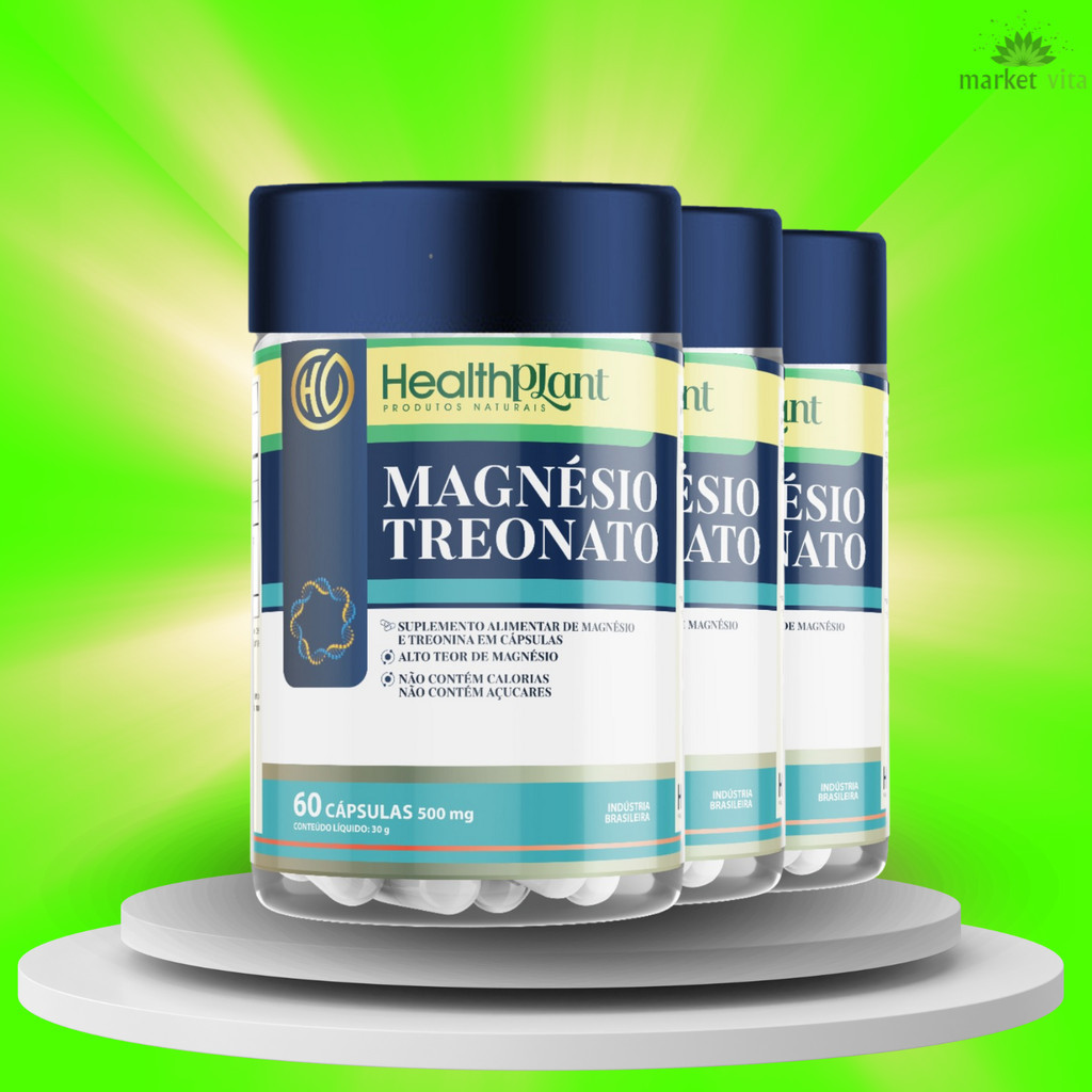 Kit Com 3 Un Magnésio L Treonato Puro 180 Capsulas 500mg Auxilia Na ...