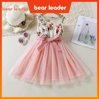 Líder Do Urso 3-7Y Vestido Para Meninas 2022 Novo De Primavera E Verão De Colete De Costura Em Malha Floral