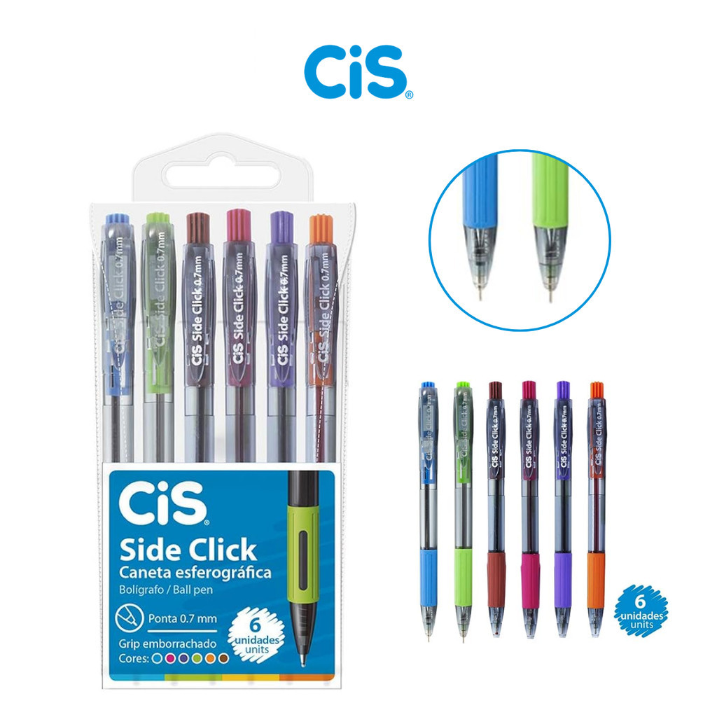Caneta Esferográfica Cis Side Clik Estojo c/ 6 Cores | Shopee Brasil