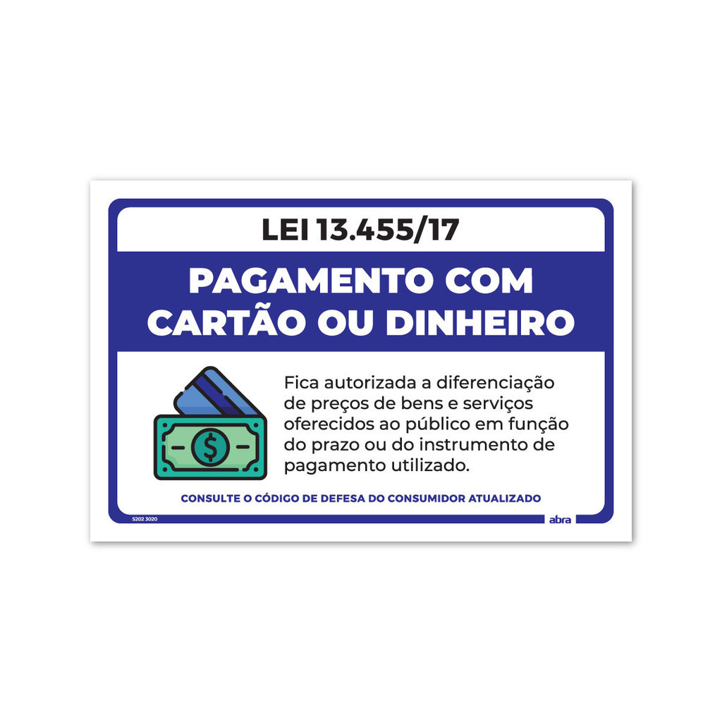Placa de Sinalização 30x20 Cm Lei 13.455/17 Pagamento Com Cartão ou ...