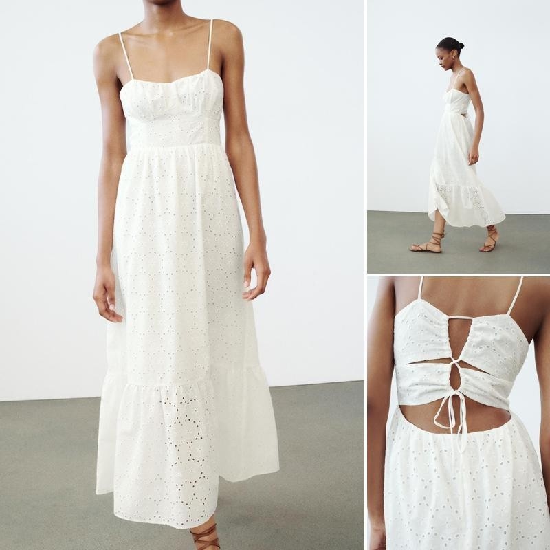  Summer New Style Halter Vestido Bordado Oco Branco 3666087