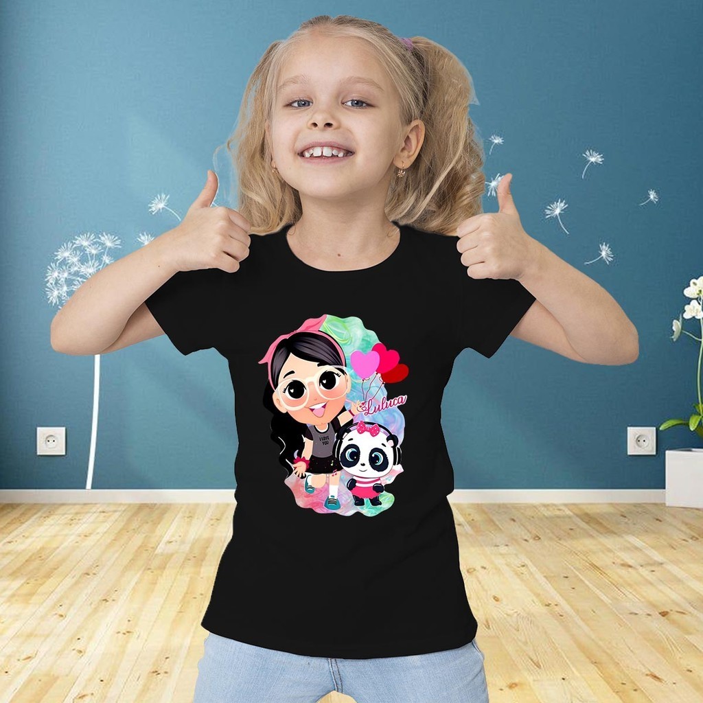 Camiseta Infantil Luluca Panda Rosa 100% Algodão Pandinha Lu Canal