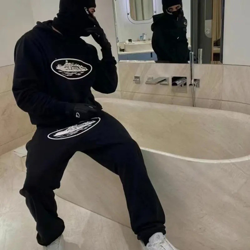 CRTZ Terno Treino Hoodie Para Homem Sweatpants Jogging Homens Camisola Camisola Calças Esportes Y2k Set Duas PEÇAS de vestuário Masculino