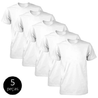 Kit 5 Camisetas camisas Brancas Algodão Básica Camisa Lisa Gola Redonda Branco em Oferta na Shopee