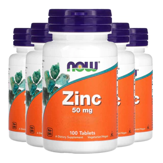 Kit 5x Gluconato de Zinco 50mg Now Foods 100 Tablets Importado /Made in Usa